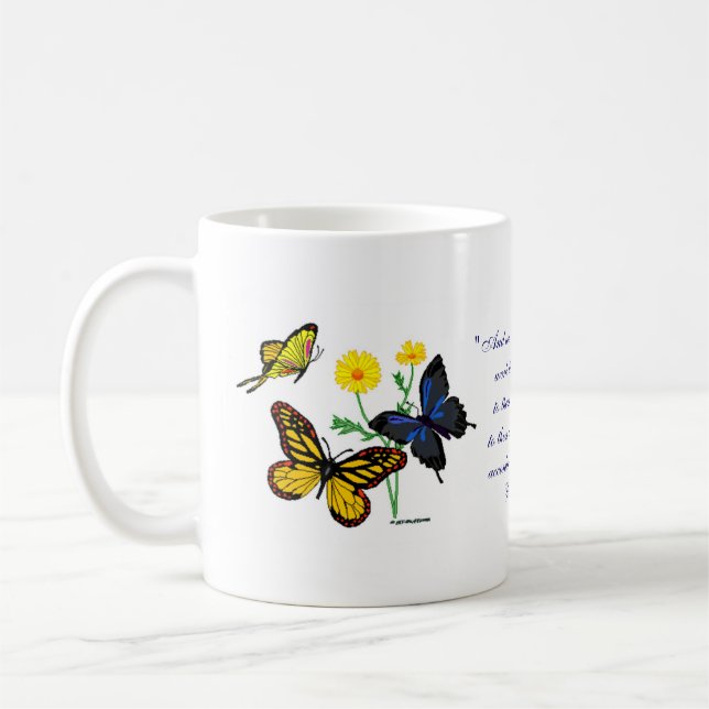 Romans 8:28 Butterflies Coffee Mug (Left)