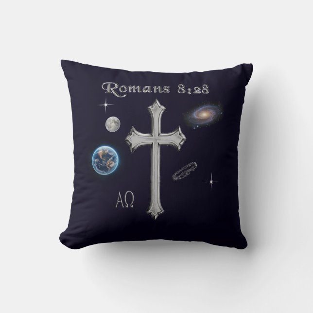 Romans 8:28 Christian Bible verse Cushion (Front)