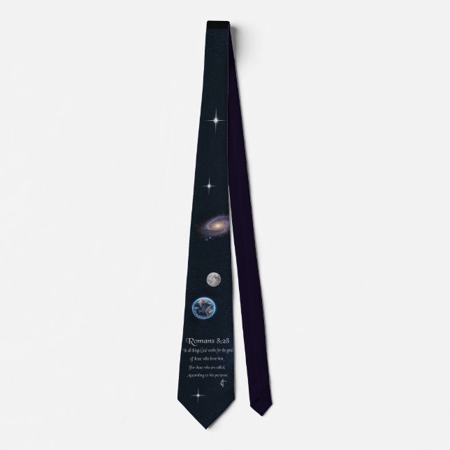 Romans 8:28 Christian Bible verse Tie (Front)
