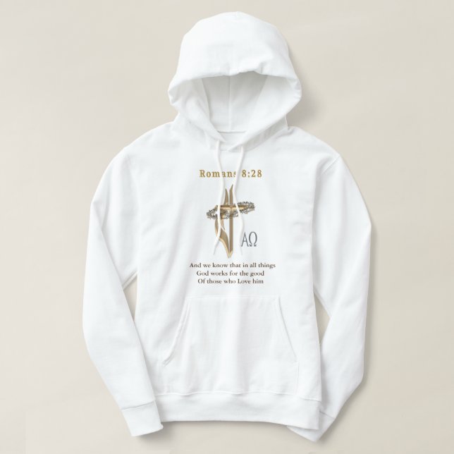 Romans 8:28 Christian  Hoodie (Design Front)