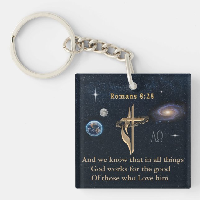Romans 8:28 Christian  Key Ring (Front)