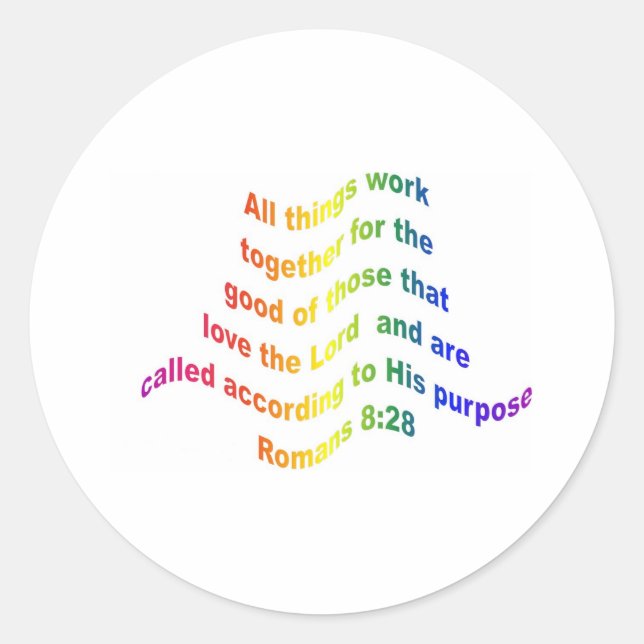 Romans 8 28 classic round sticker (Front)