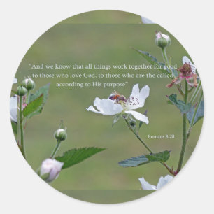 Romans 8:28 classic round sticker