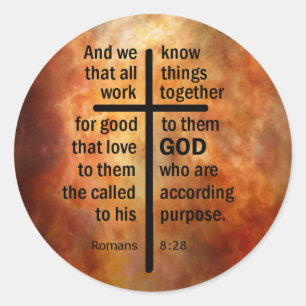 Romans 8:28 classic round sticker