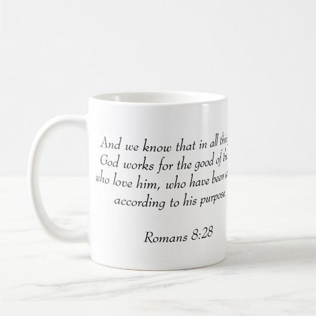 Romans 8:28 coffee mug (Left)