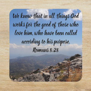 Romans 8:28 Custom Bible Verse On Mountain Top Square Sticker