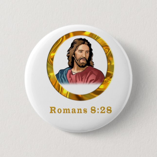 Romans 8:28 designs 6 cm round badge (Front)