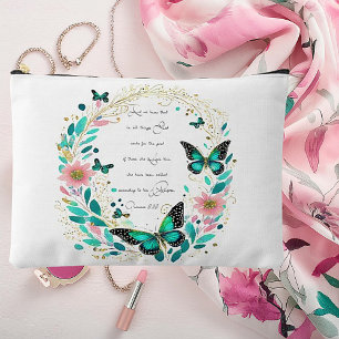 Romans 8:28 Flowers and butterflies Accessory Pouch