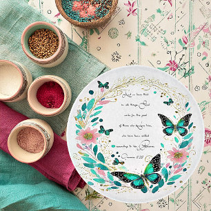 Romans 8:28 Flowers and butterflies  Cutting Board