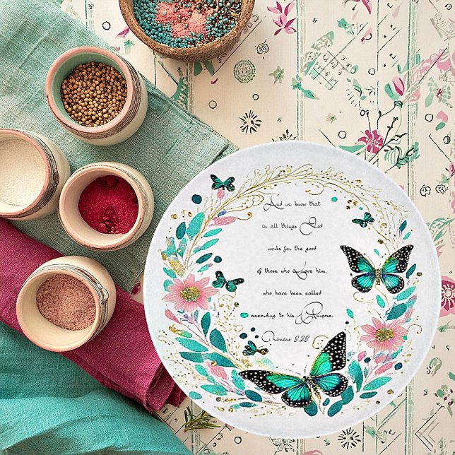 Romans 8:28 Flowers and butterflies  Cutting Board (Creator Uploaded)