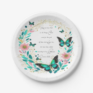 Romans 8:28 Flowers and butterflies  Paper Plate