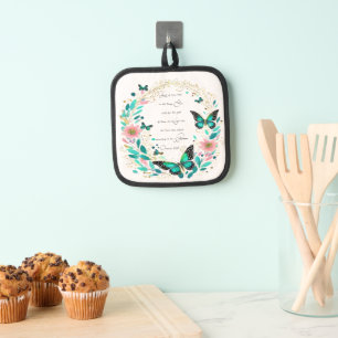 Romans 8:28 Flowers and butterflies Pot Holder