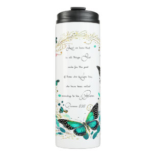 Romans 8:28 Flowers and butterflies  Thermal Tumbler