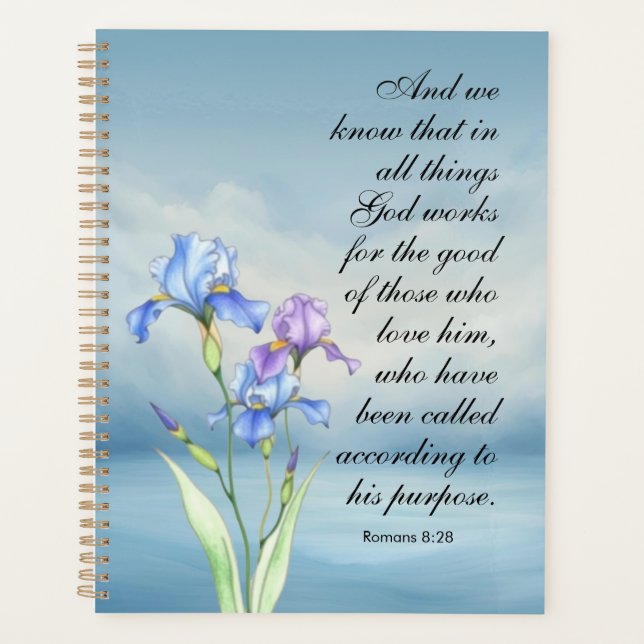 Romans 8:28 Iris Watercolor Planner (Front)
