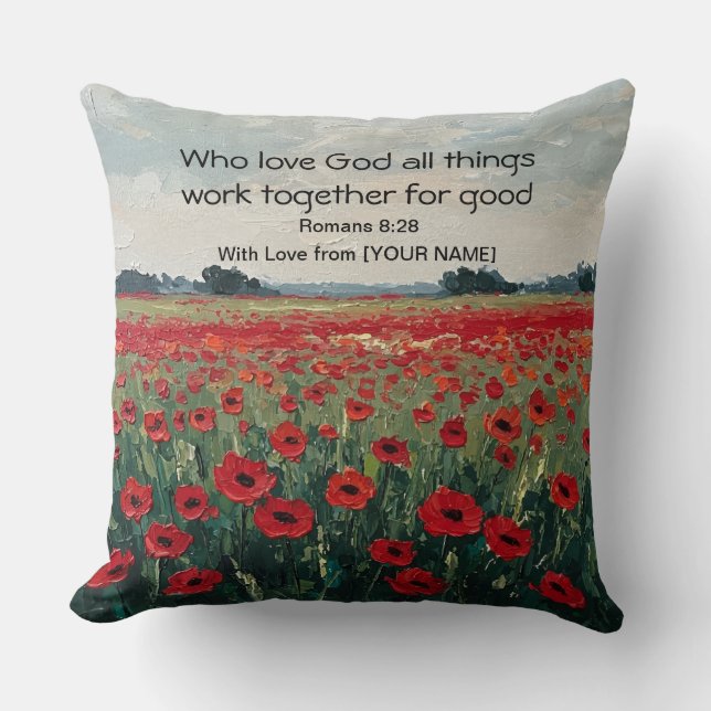 Romans 8:28 Personalised Christian Throw Pillow (Front)