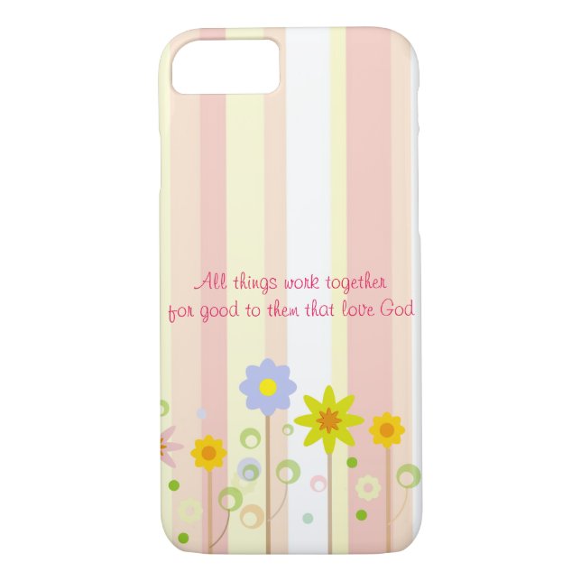 Romans 8:28 Pink Stripe and Flower Christian Quote Case-Mate iPhone Case (Back)