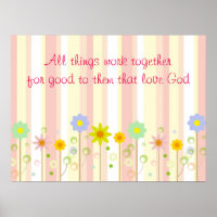 Romans 8:28 Pink Stripe and Flower Christian Quote