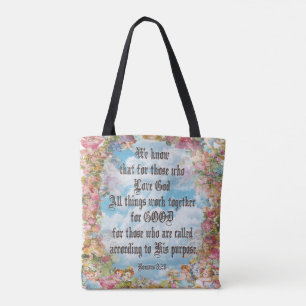 Romans 8:28 tote bag