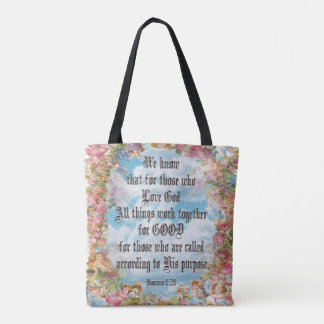 Romans 8:28 tote bag
