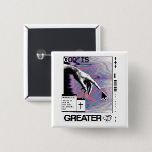 Romans 8:31 Cyberpunk Hand Of God Glitch Art 15 Cm Square Badge