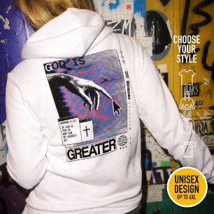 Romans 8:31 Cyberpunk Hand Of God Glitch Art Hoodie