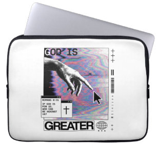Romans 8:31 Cyberpunk Hand Of God Glitch Art Laptop Sleeve