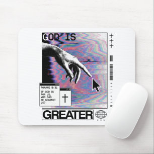 Romans 8:31 Cyberpunk Hand Of God Glitch Art Mouse Mat