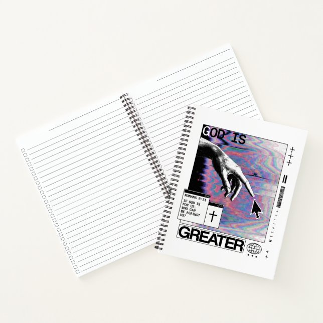 Romans 8:31 Cyberpunk Hand Of God Glitch Art Notebook (Inside)