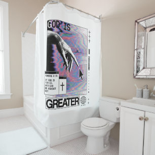 Romans 8:31 Cyberpunk Hand Of God Glitch Art Shower Curtain