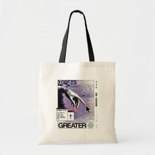 Romans 8:31 Cyberpunk Hand Of God Glitch Art Tote Bag