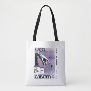 Romans 8:31 Cyberpunk Hand Of God Glitch Art Tote Bag