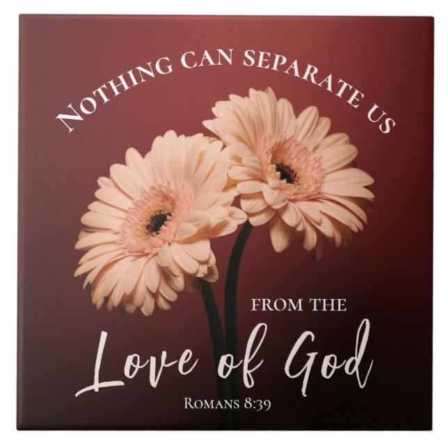 Romans 8 39 Love of God Bible Verse Pink Brown Tile (Front)