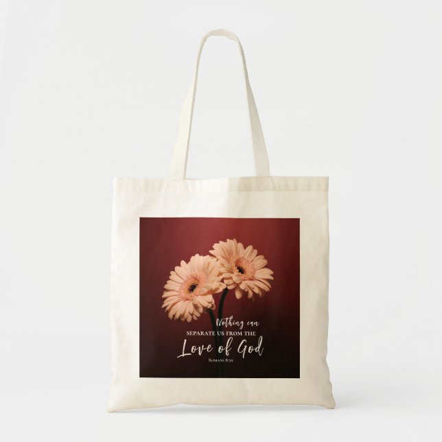 Romans 8 39 Love of God Bible Verse Pink Brown Tote Bag (Front)