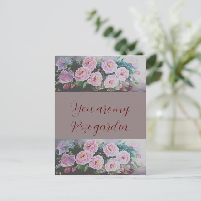 Romantc PINK WILD ROSES PAINTING  POSTCARD (Standing Front)