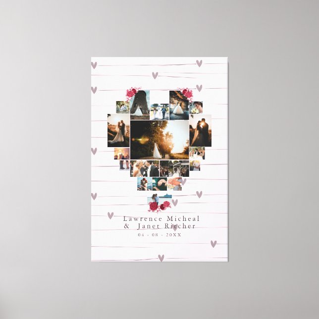 Romantic 18 Heart shaped Photo Collage for her/him Canvas Print (Front)