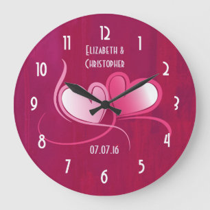 Romantic 2 Hearts Wedding Date Keepsake Large Clock