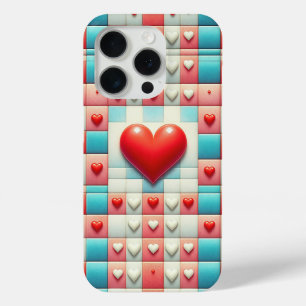 Romantic 3D Red Heart Phone Case - Pastel Mosaic 