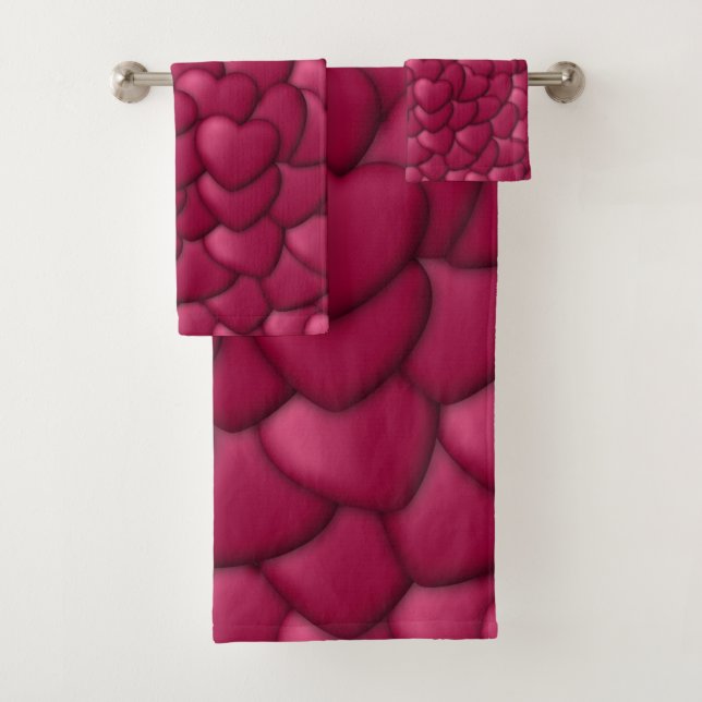 Romantic 3D Red Hearts Pattern-32322 Bath Towel Set (Insitu)