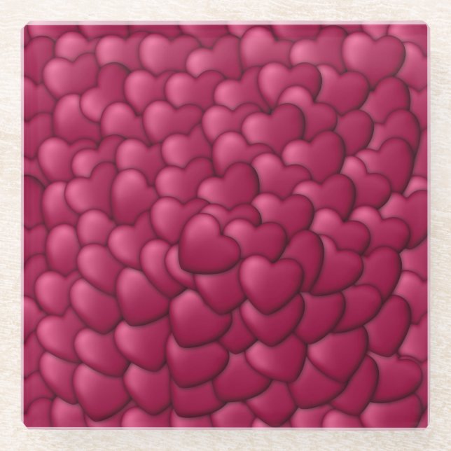 Romantic 3D Red Hearts Pattern-32322 Glass Coaster (Front)