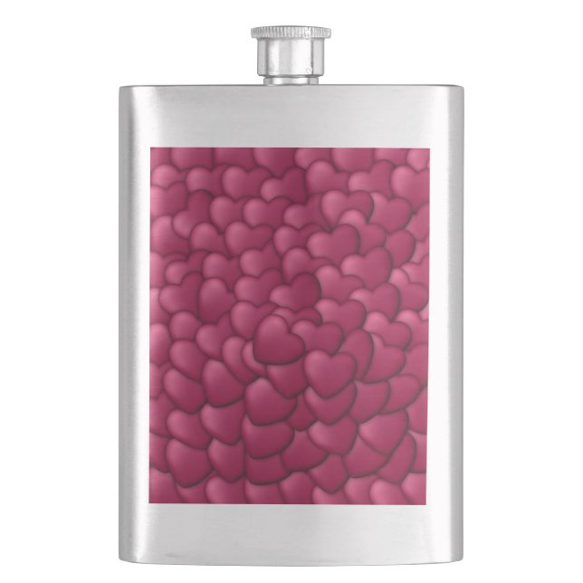 Romantic 3D Red Hearts Pattern-32322 Hip Flask (Front)