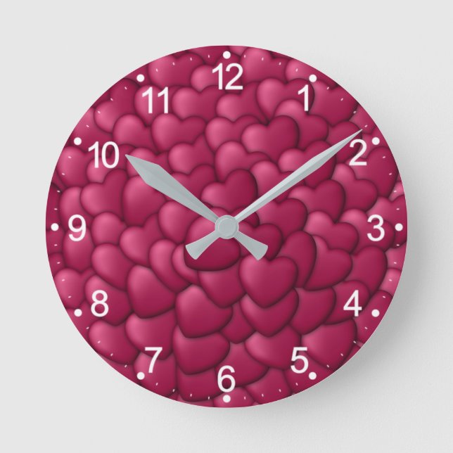 Romantic 3D Red Hearts Pattern-32322 Round Clock (Front)
