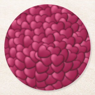 Romantic 3D Red Hearts Pattern-32322 Round Paper Coaster