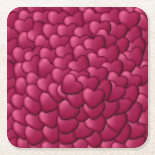 Romantic 3D Red Hearts Pattern-32322 Square Paper Coaster (Front)