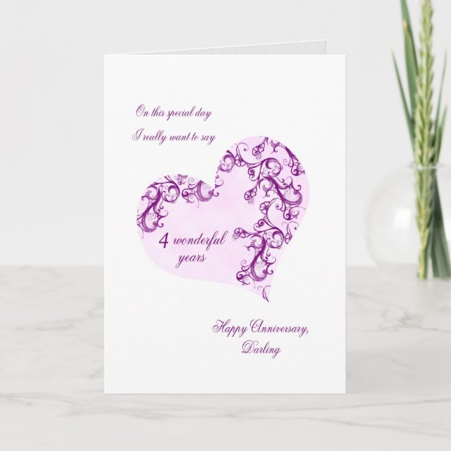 Romantic 4th Wedding Anniversary Card (Front)
