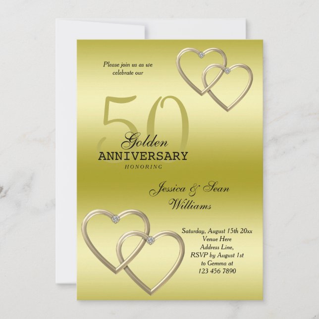 Romantic 50th Gold Wedding Anniversary  Invitation (Front)