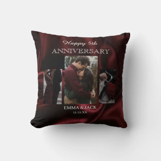 Romantic 5th Anniversary Photo Collage Throw Cushion