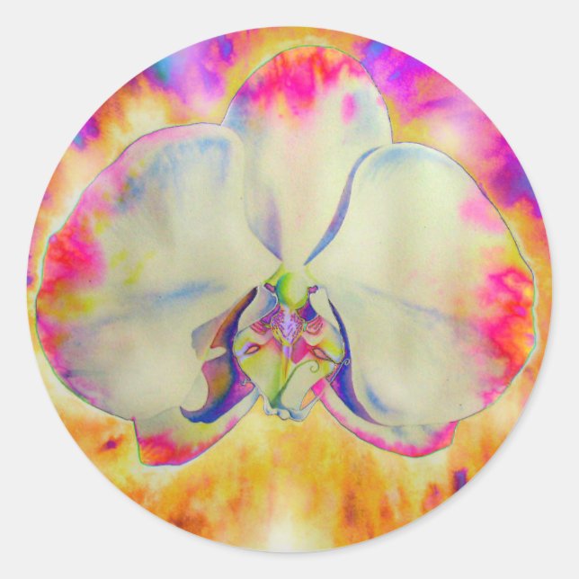 Romantic abstract orchid watercolor painting classic round sticker (Front)