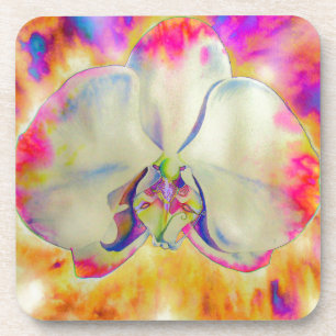 Romantic abstract orchid watercolor painting coaster
