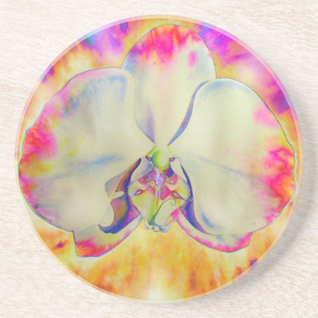 Romantic abstract orchid watercolor painting coaster (Front)