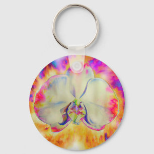 Romantic abstract orchid watercolor painting key ring